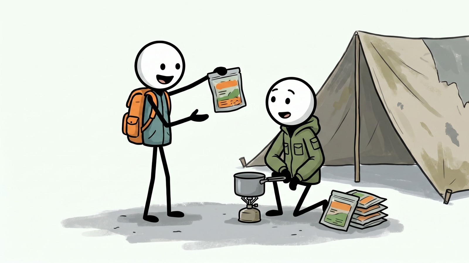 Illustration de style SC pour une comparaison directe des principales marques d'aliments d'urgence lyophilisés