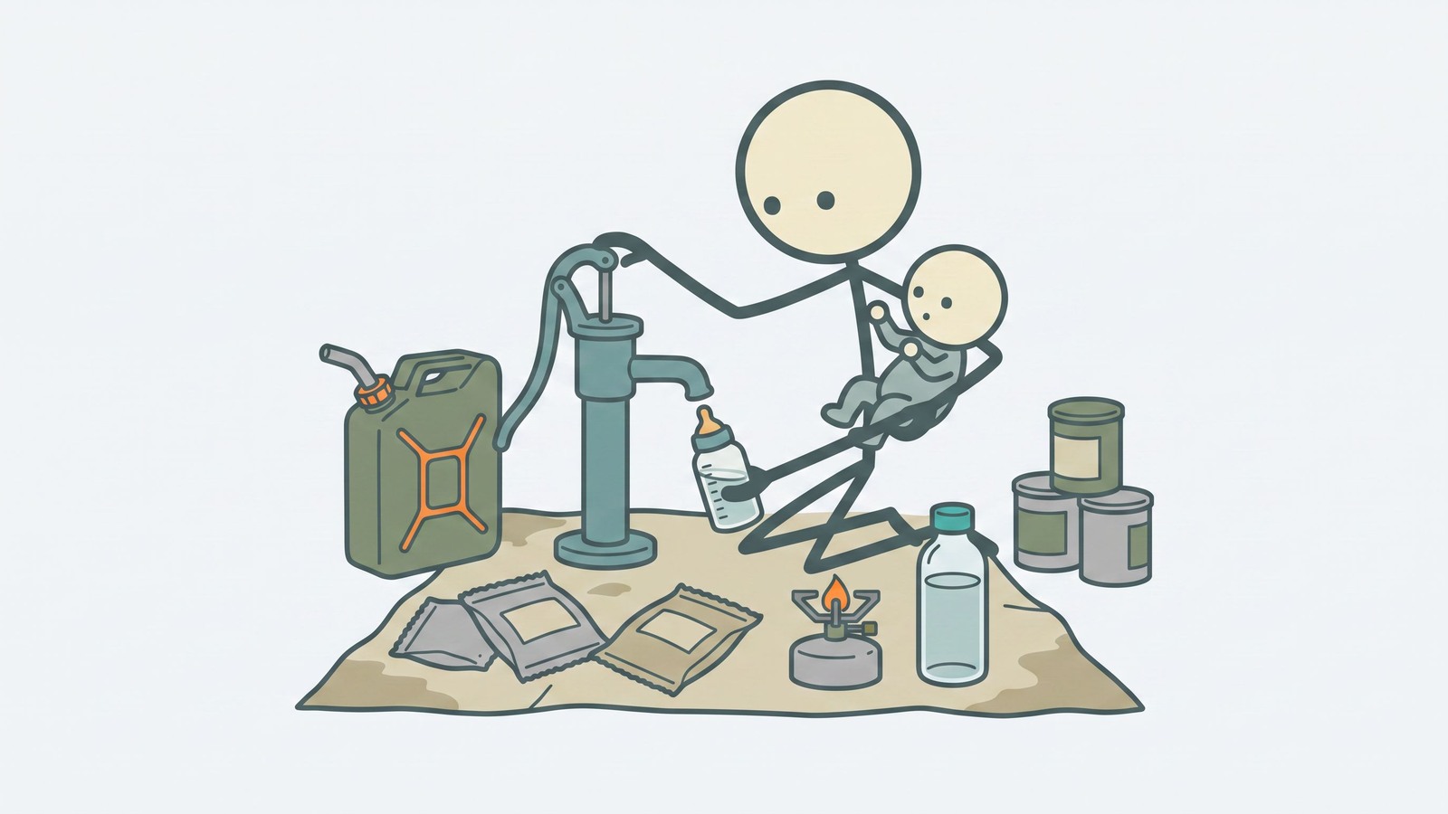 Illustration de style SC pour Couvre les besoins spécifiques de préparation aux urgences des ménages avec des nourrissons