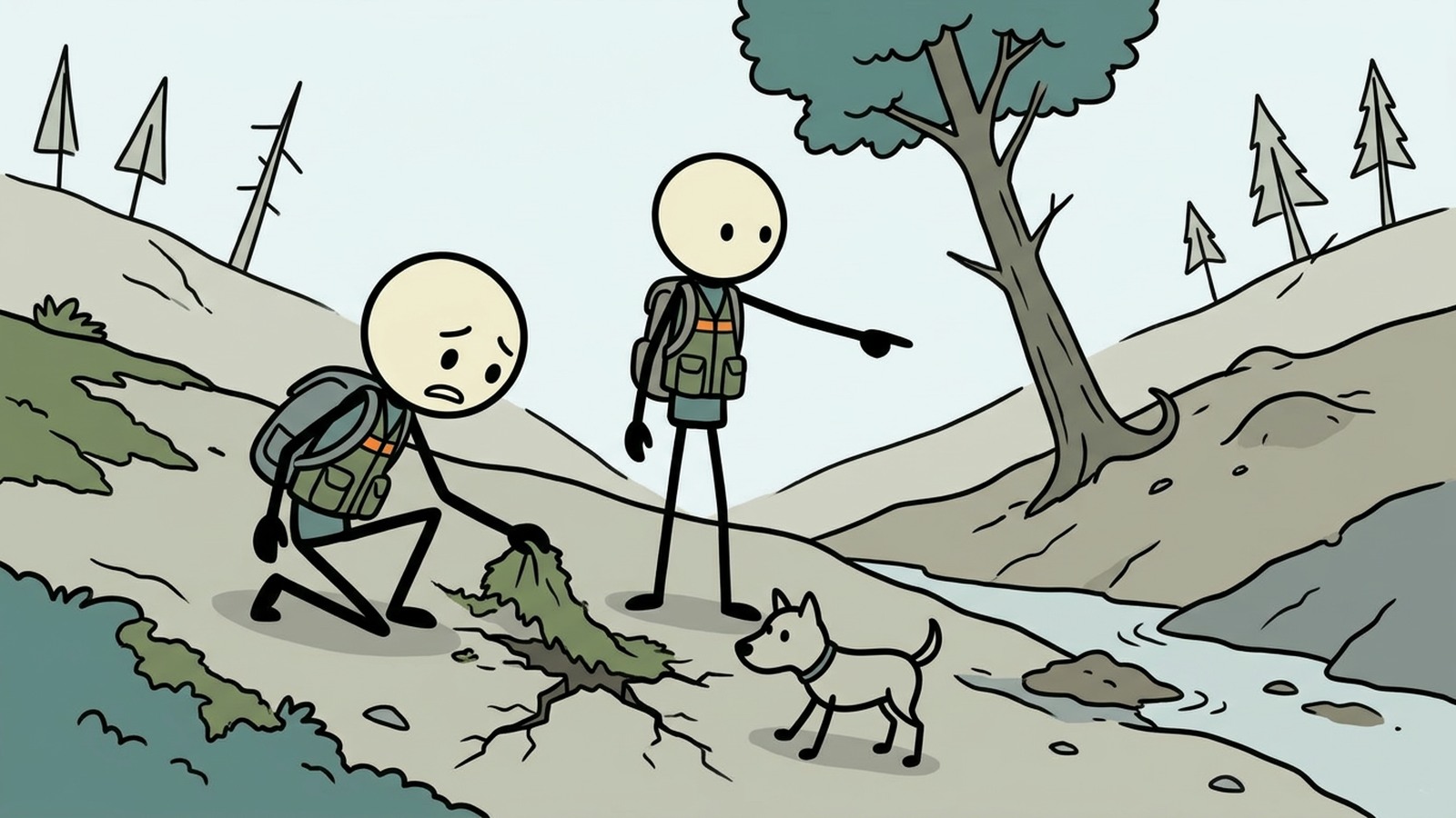 Illustration de style SC pour couvrir le risque de pluie, les signes avant-coureurs sur la propriété, les déclencheurs d'évacuation et les actions plus sûres pendant un glissement.