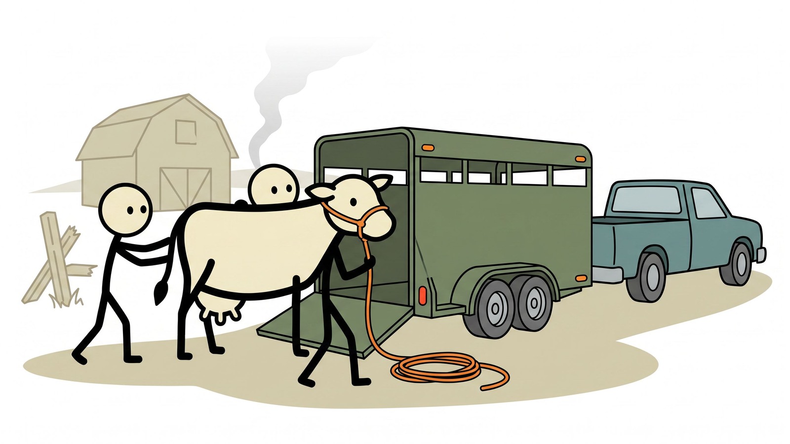 Illustration de style SC pour le guide de planification d'urgence pour les familles avec du bétail