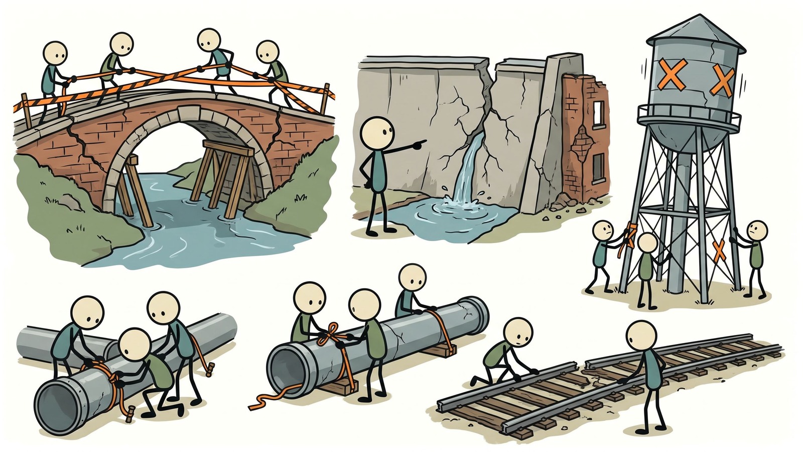 Illustration de style SC pour un guide de survie complet adapté aux résidents du Midwest pour se préparer, survivre et se remettre d'un événement sismique majeur le long de la zone de faille historiquement volatile de New Madrid.