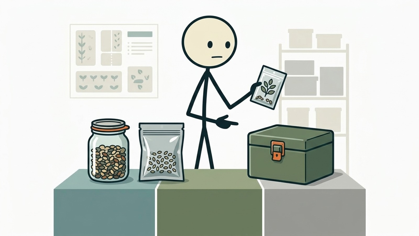 Illustration de style SC pour Un guide complet pour les préparateurs sur la sélection, la récolte et la conservation des semences de variétés anciennes pour construire un jardin de survie autosuffisant qui assure la sécurité alimentaire à long terme pendant les crises prolongées.