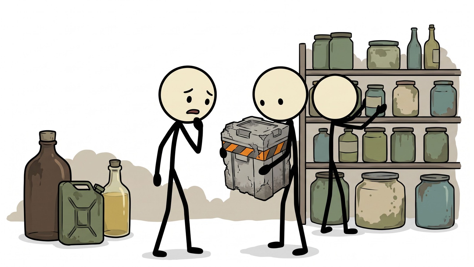 Illustration de style SC pour Un guide pratique d'urgence sur les comprimés de purification d'eau pour les familles, comparant l'iode, le dioxyde de chlore et l'eau de Javel à l'hypochlorite de sodium ; expliquant la durée de conservation, quand les comprimés sont meilleurs que les filtres, quand les filtres sont meilleurs que les comprimés, l'utilisation sûre et les conseils d'achat.