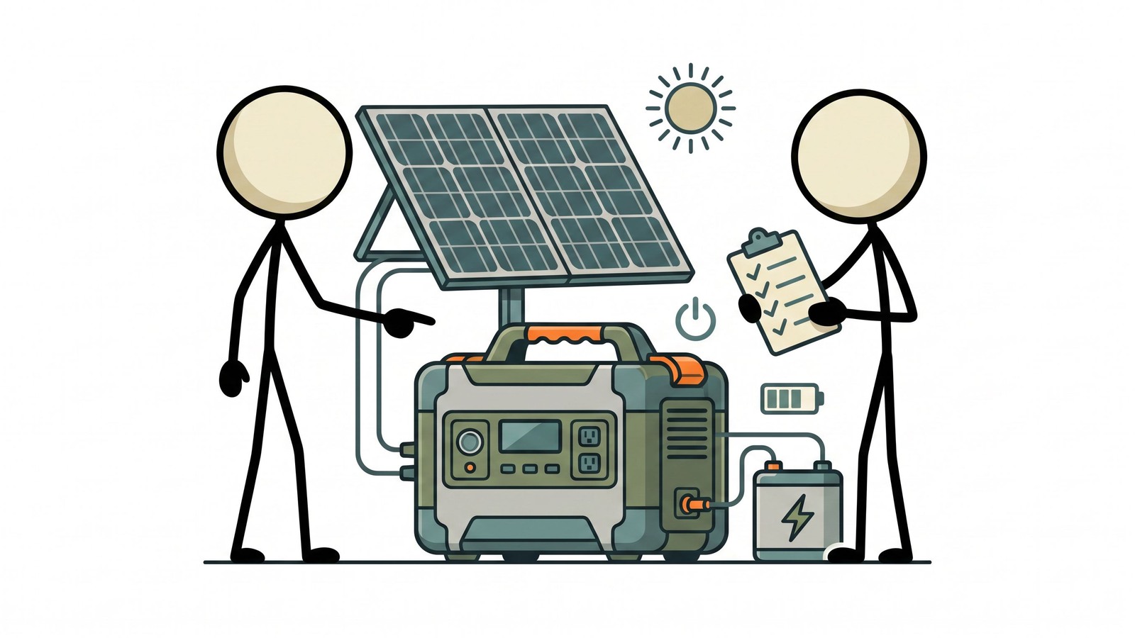 SC-stijl illustratie voor 4Patriots zonnegenerator noodstroom review