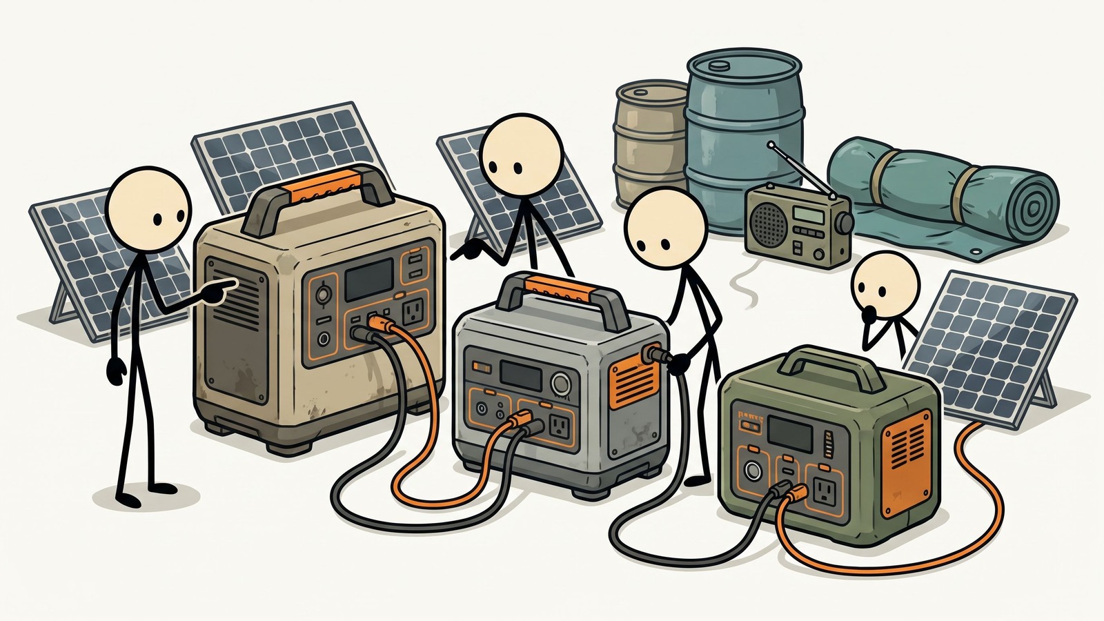 SC-stijl illustratie voor 4Patriots zonnegenerator noodstroom review