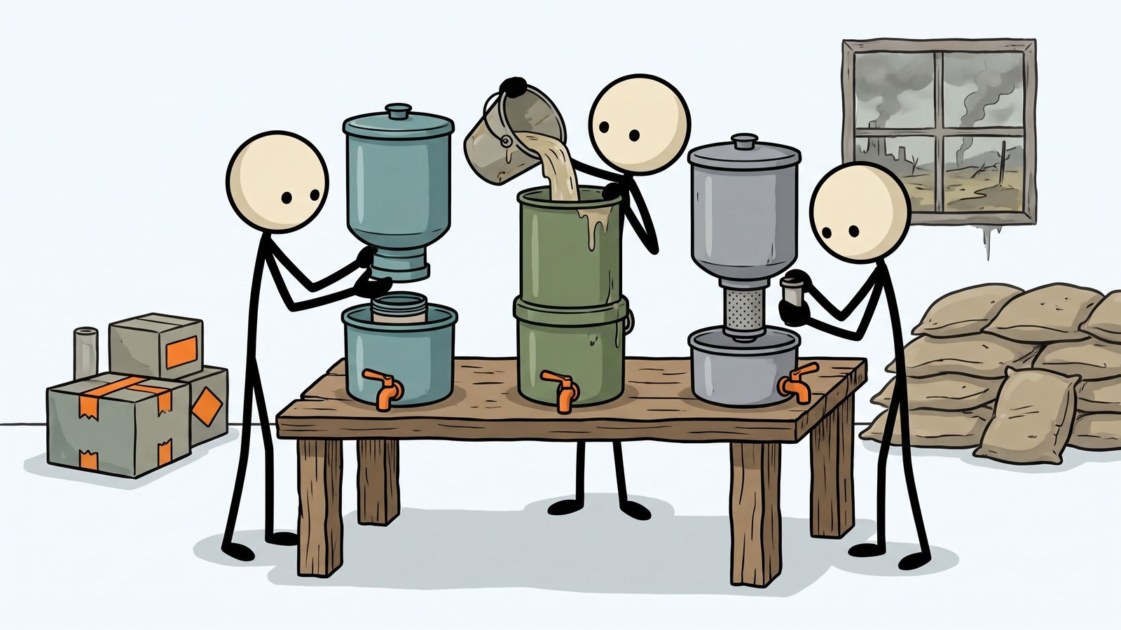 SC-stijl illustratie voor een directe vergelijking van de drie toonaangevende huishoudelijke zwaartekrachtwaterfilters