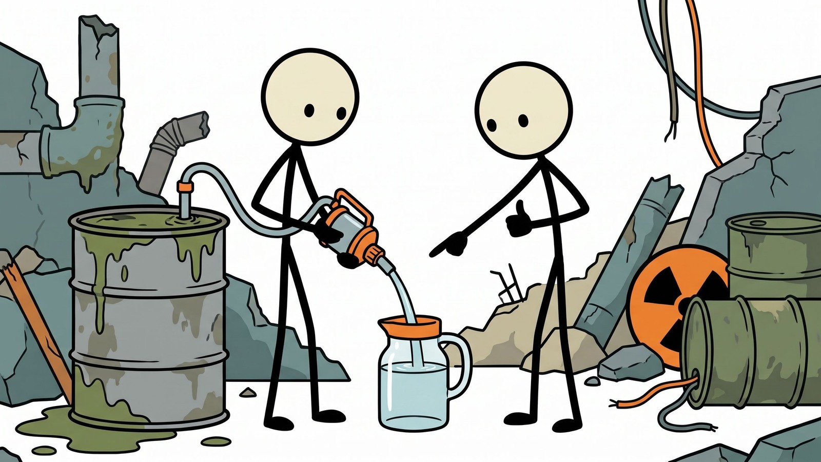 SC-stijl illustratie voor het vergelijken van noodwaterfiltratie- en zuiveringsopties voor thuisgebruik, bug-out kits en doorvoer voor gezinsgrootte