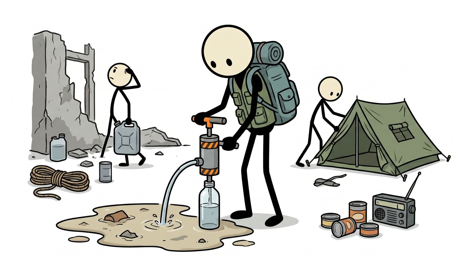 Illustratie van een survival waterfilter