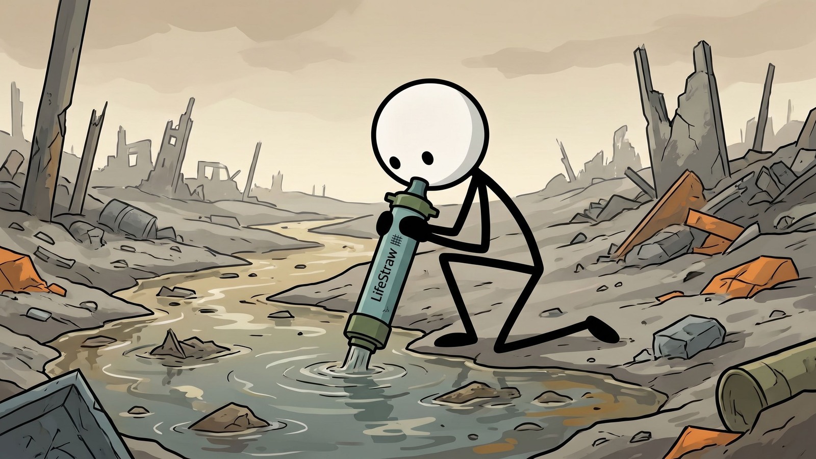 Illustratie van een survival waterfilter