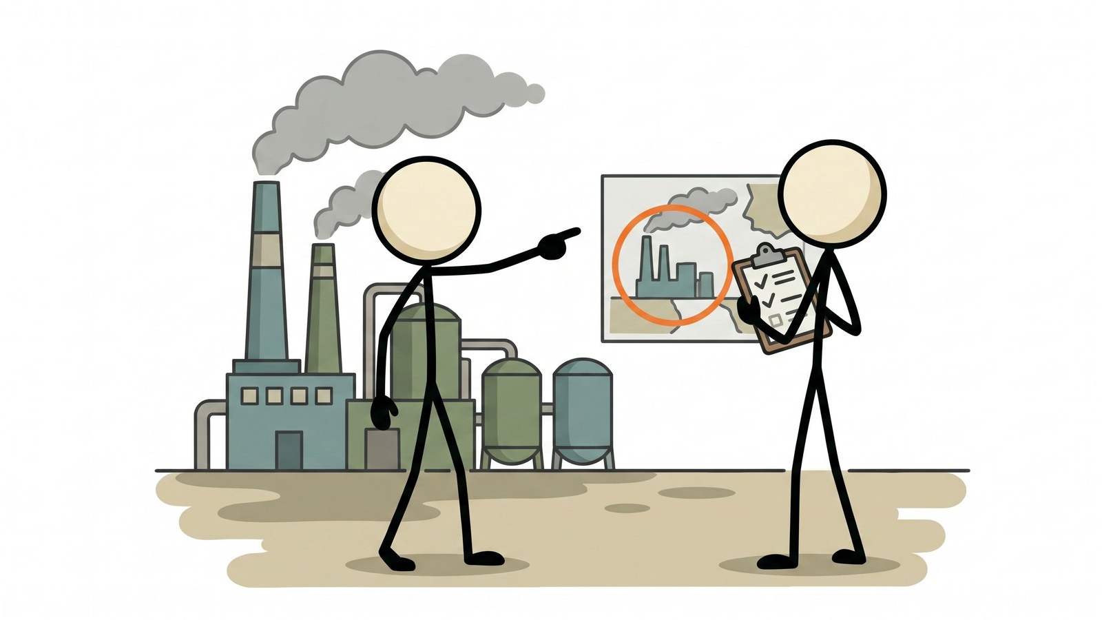 SC-stijl illustratie voor Praktische gids voor huishoudelijke paraatheid bij industriële chemische lekkages, treinontsporingen en hazmat-incidenten