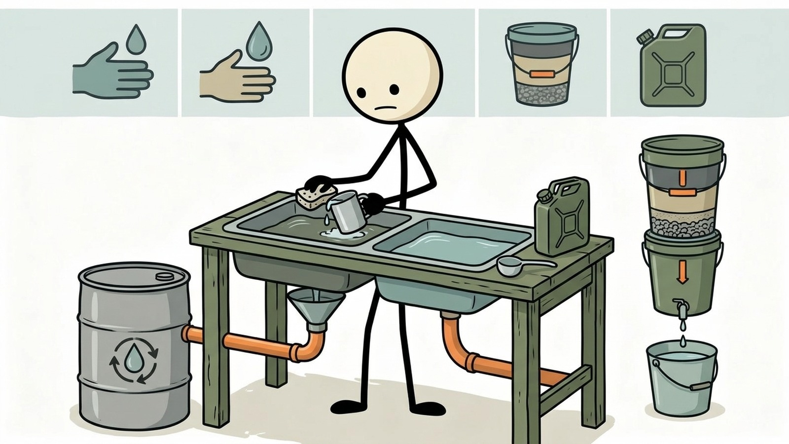 SC-stijl illustratie voor Praktische gids voor het handhaven van hygiëne tijdens noodsituaties met waterschaarste