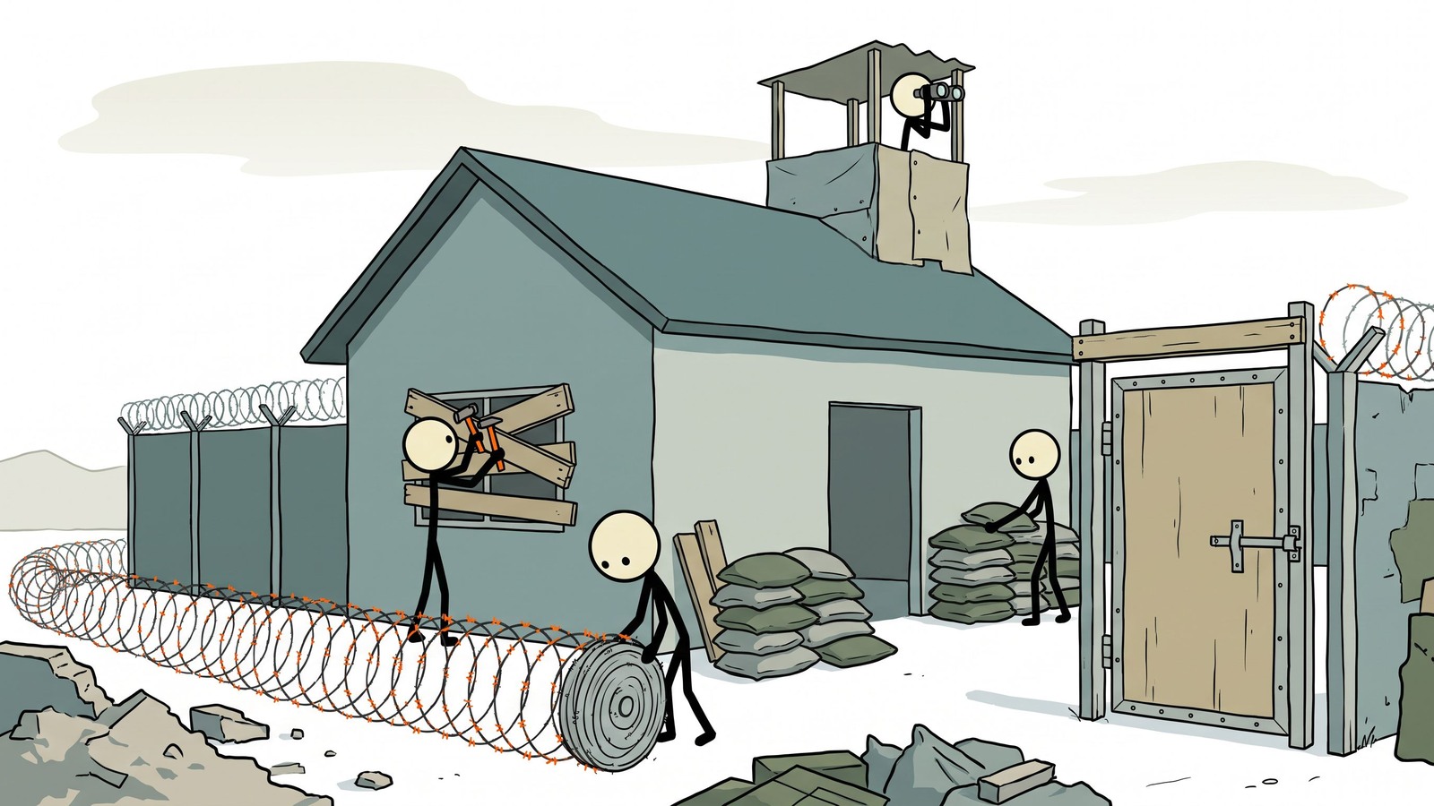 SC-stijl illustratie voor huisbeveiliging tijdens rampen