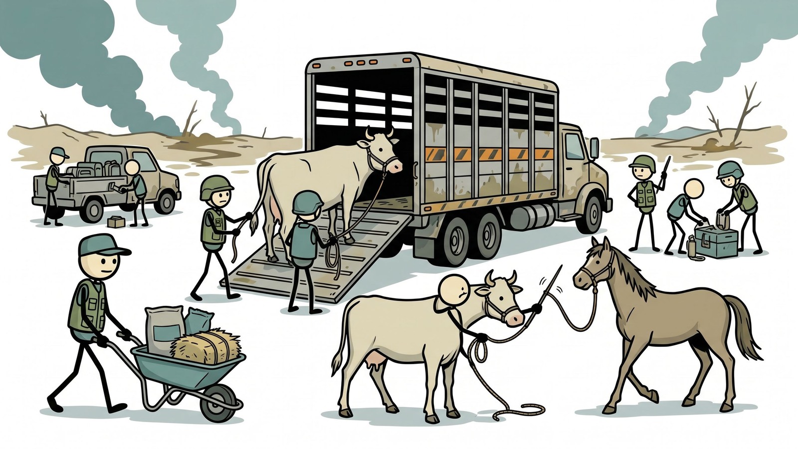 SC-stijl illustratie voor Noodplan voor gezinnen met vee