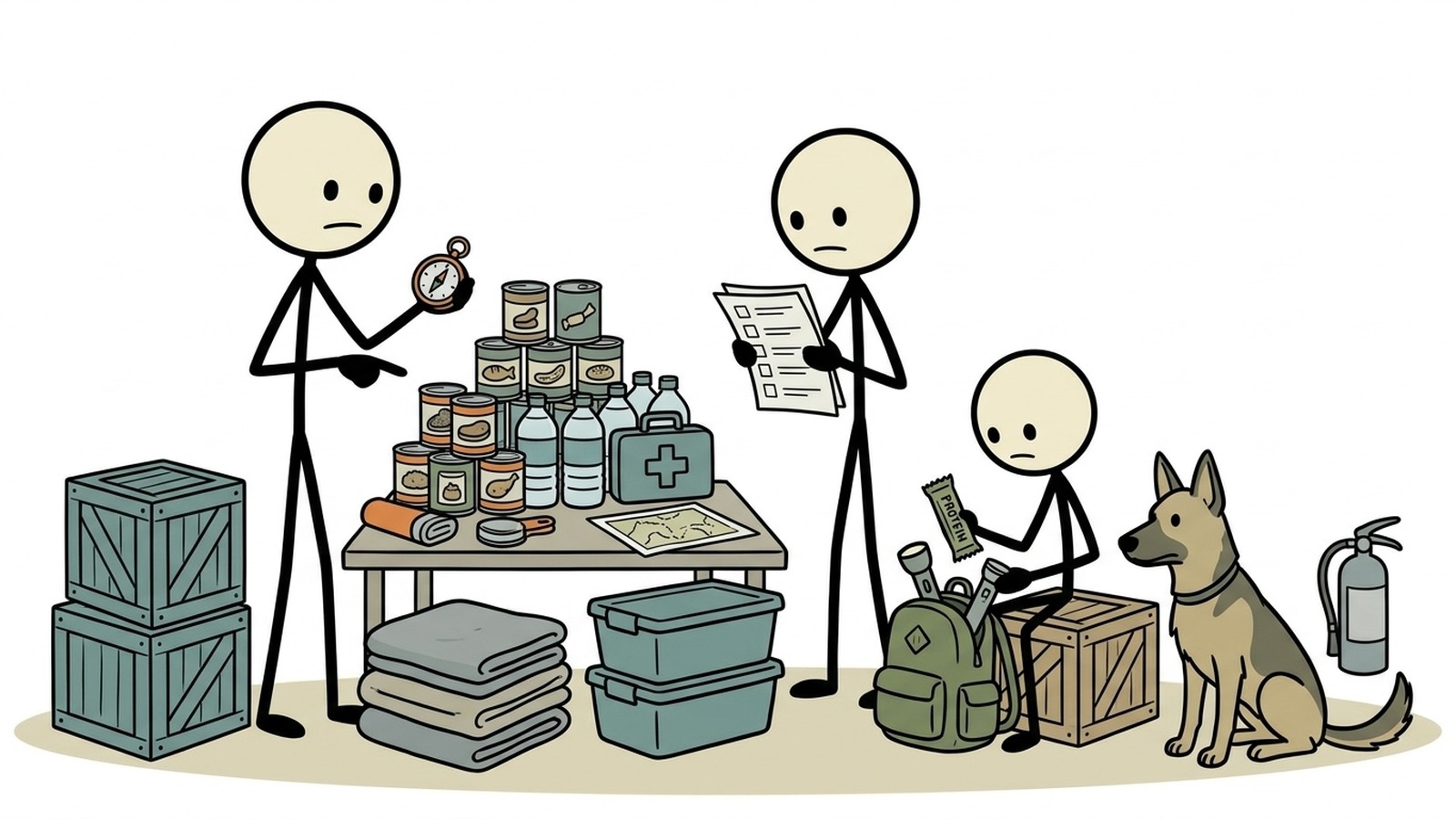 SC-stijl illustratie voor Een praktische checklist voor noodparaatheid voor beginners voor normale gezinnen. Leg uit hoe je kunt beginnen met preppen zonder angst of angst-gebaseerde kaders. Inclusief een afdrukbare checklist voor noodsituaties thuis, een 6-weken starterplan, basisprincipes voor beginnende preppers, beperkingen voor kleine appartementen en gezinnen, en directe volgende stappen naar Protocol Survival tools, gratis cursus, gids voor noodparaatheid en relevante cursussen.