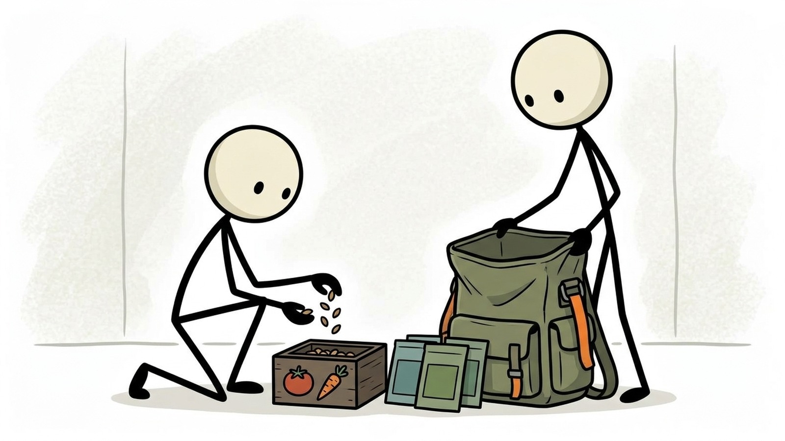 SC-stijl illustratie voor Een uitgebreide gids voor preppers over het selecteren, oogsten en bewaren van erfgoedzaden om een zelfvoorzienende overlevingstuin te bouwen die langdurige voedselzekerheid garandeert tijdens langdurige crises.