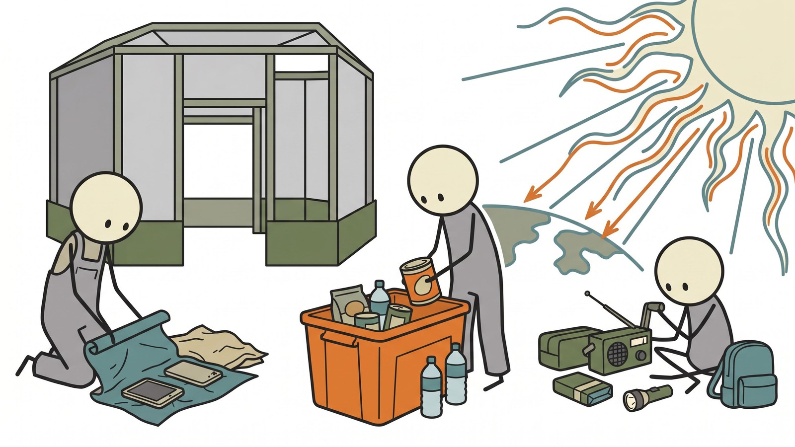 SC-stijl illustratie voor wetenschappelijk onderbouwde gids voor voorbereiding op zonnevlammen en geomagnetische stormen