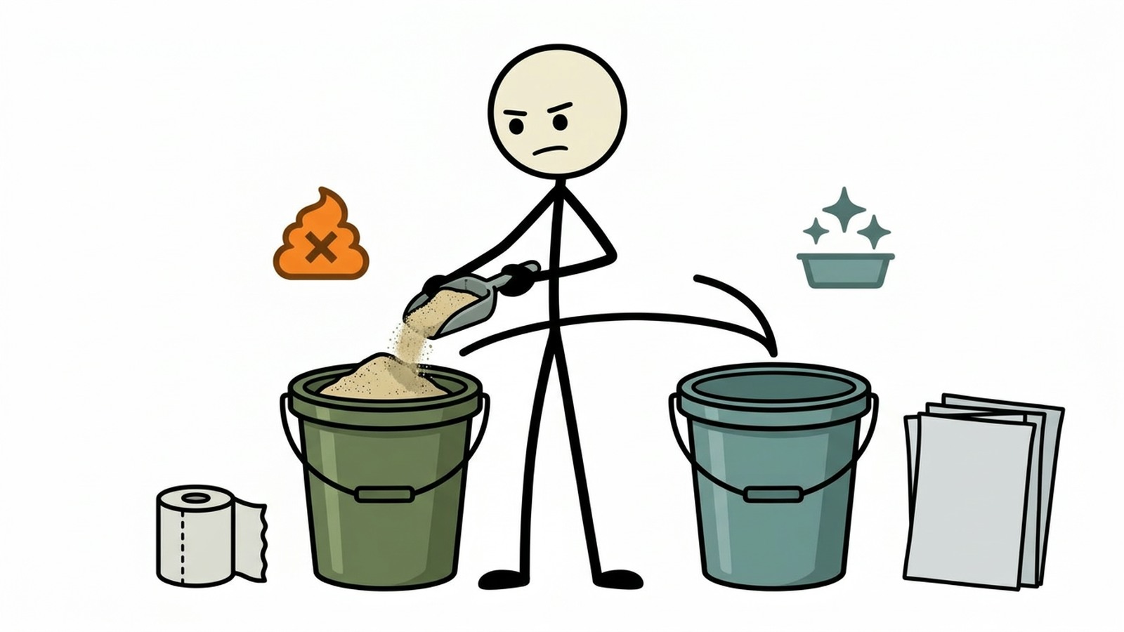 Ilustracja w stylu SC dla zapewnienia bezpiecznego przechowywania, kontroli zapachu, składowania, usuwania i aspektów prawnych dla gospodarstw domowych w mieszkaniach.