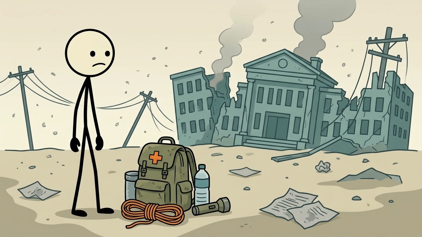 Ilustracja w stylu SC do przewodnika przygotowania awaryjnego dla studentów