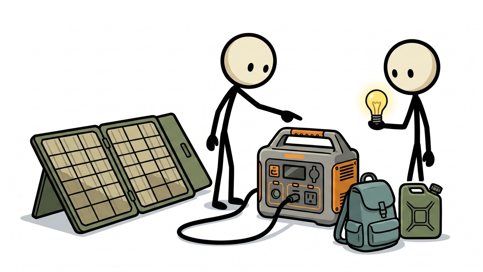 Ilustração estilo SC para revisão de backup de emergência de gerador solar 4Patriots
