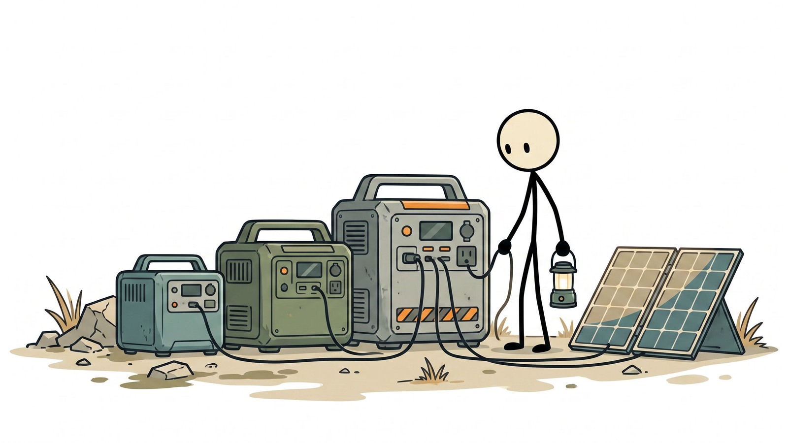 Ilustração estilo SC para revisão de backup de emergência de gerador solar 4Patriots