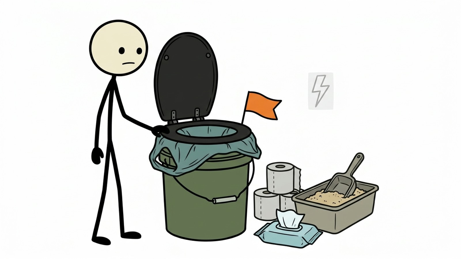 Ilustração estilo SC para fornecer às famílias de apartamentos contenção segura, controle de odor, armazenamento, descarte e considerações legais.