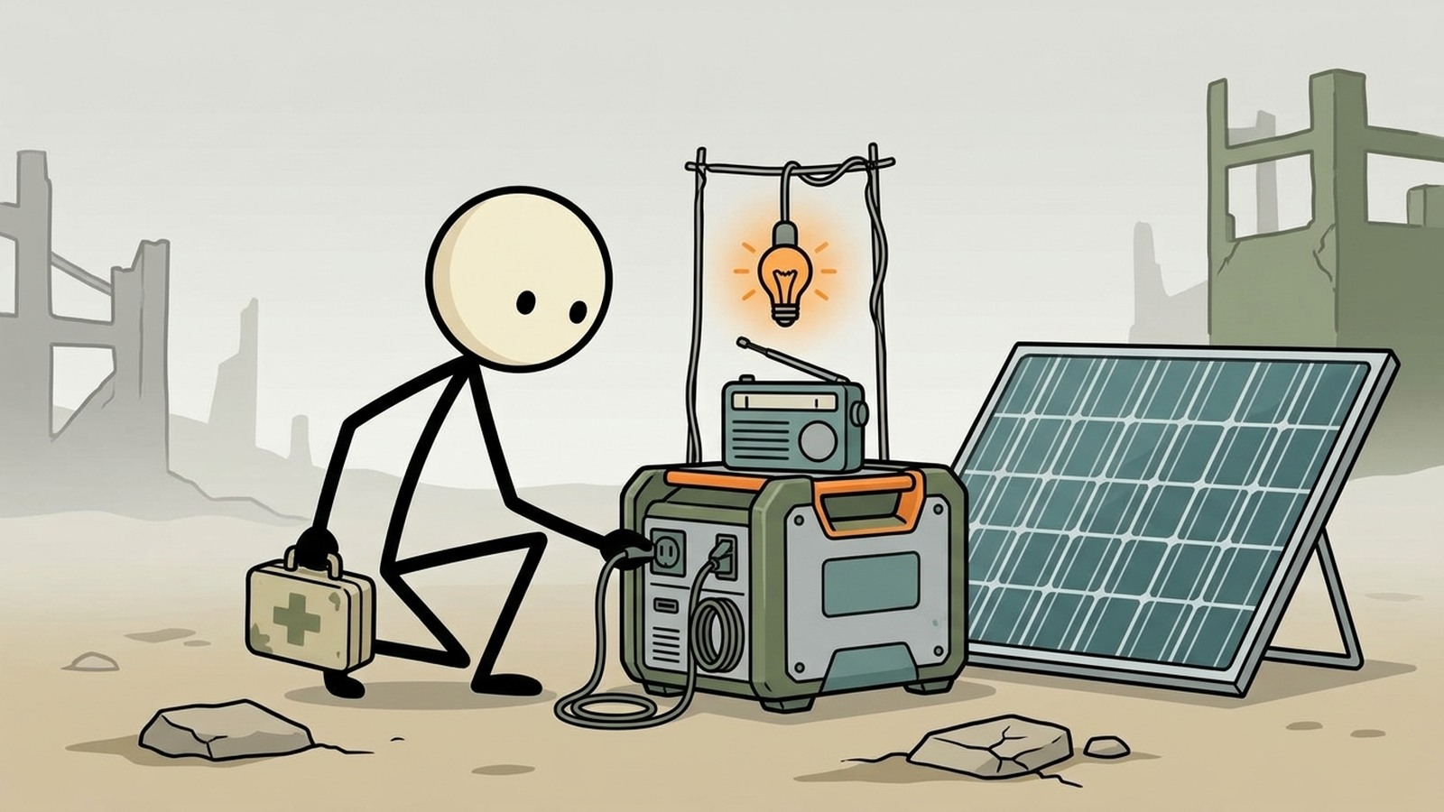 Ilustração estilo SC para Melhores Geradores Solares para Preparação para Emergências