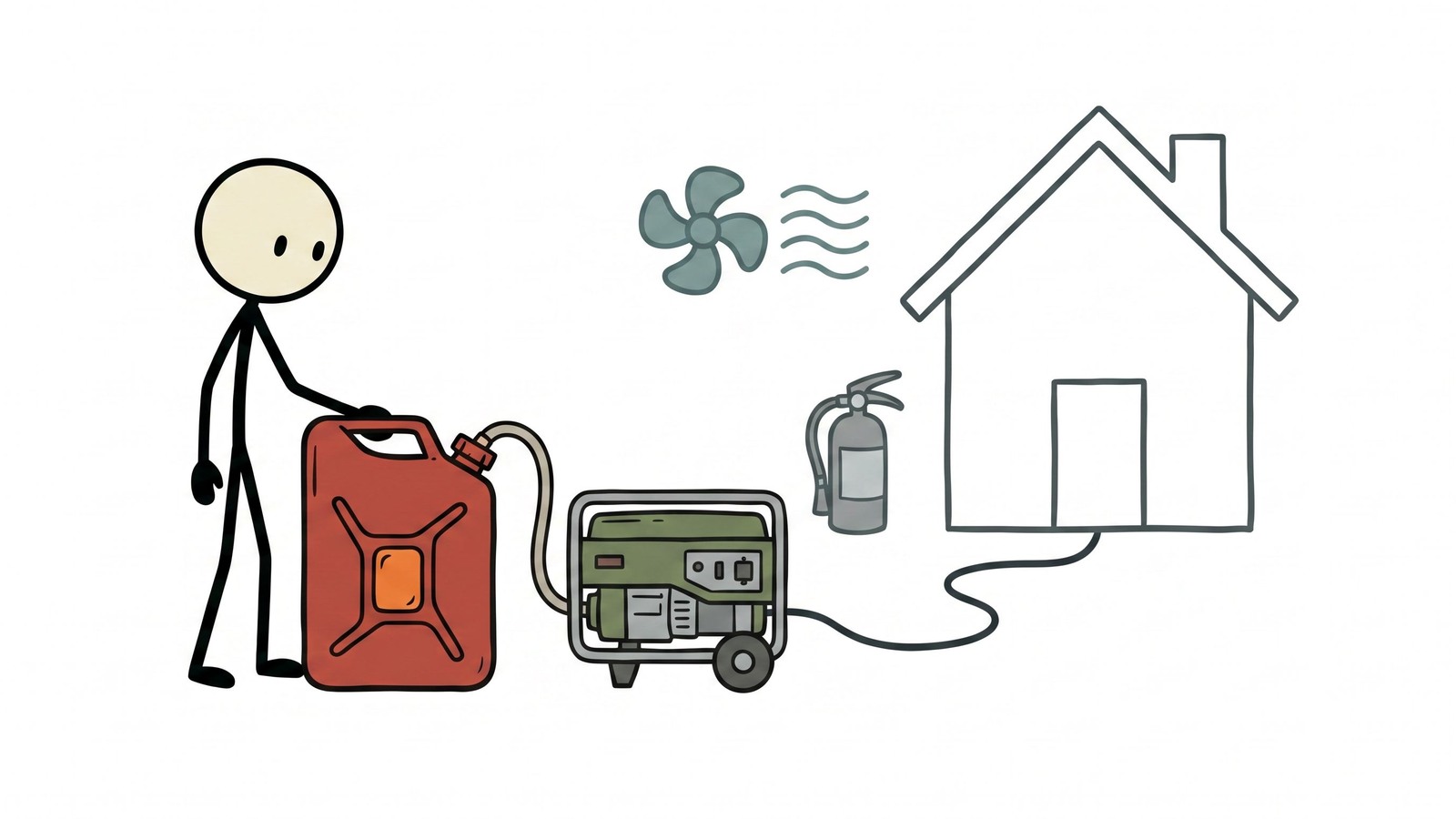 Ilustração estilo SC para Este guia completo detalha como armazenar com segurança combustível diesel em casa para geradores de emergência, focando em maximizar a vida útil, escolher os recipientes certos e aderir às regulamentações de segurança.