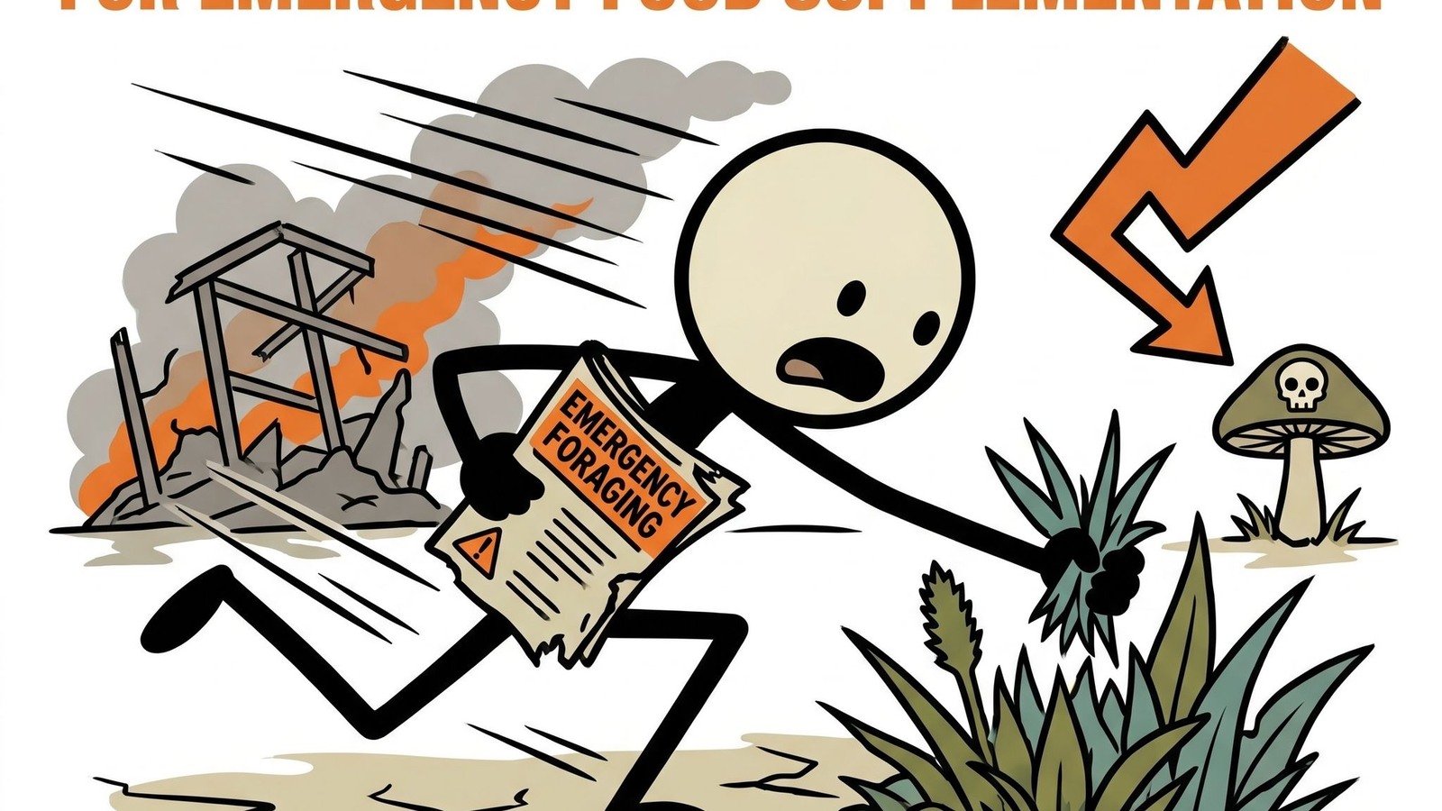 Ilustração estilo SC para Introdução ao forrageamento de plantas comestíveis selvagens para suplementação alimentar de emergência
