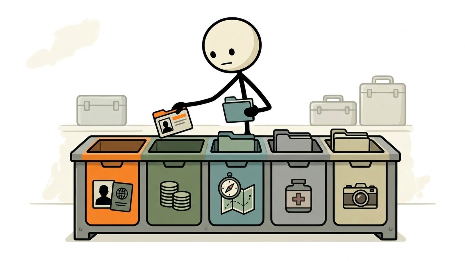 Ilustração estilo SC para Um guia completo sobre como proteger dados pessoais, financeiros e de sobrevivência críticos usando soluções de armazenamento físico e off-grid para garantir o acesso à informação durante falhas prolongadas da rede elétrica ou interrupções da internet.