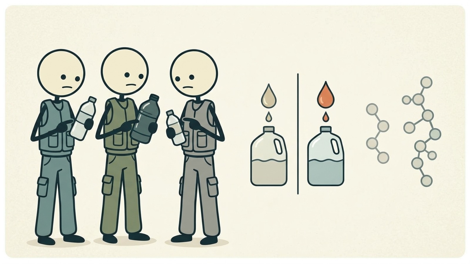 Ilustração estilo SC para Explicar a dosagem de alvejante doméstico sem perfume, tempo de contato, limites e quando outro método é necessário.
