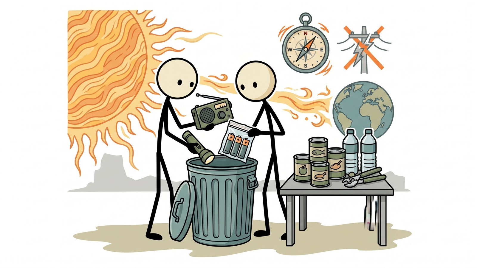 Ilustração estilo SC para guia baseado em ciência para preparação para erupções solares e tempestades geomagnéticas