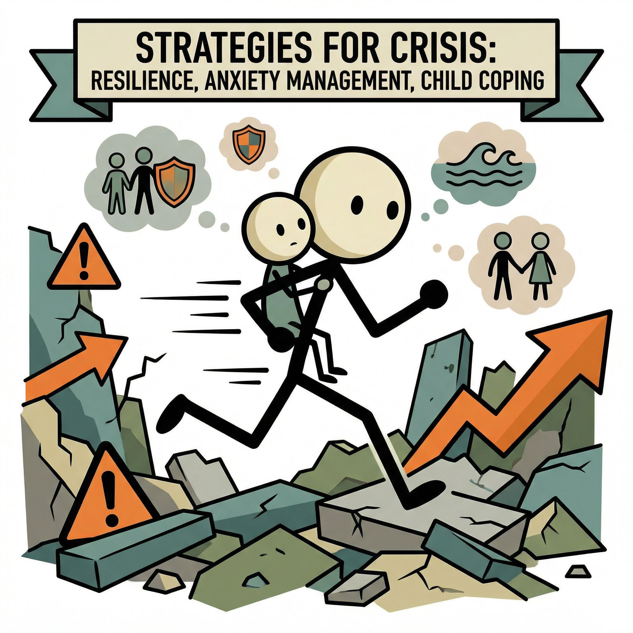 SC-style illustration for This post provides actionable strategies for maintaining psychological resilience, managing personal anxiety, and helping children cope with stress during crisis situations.