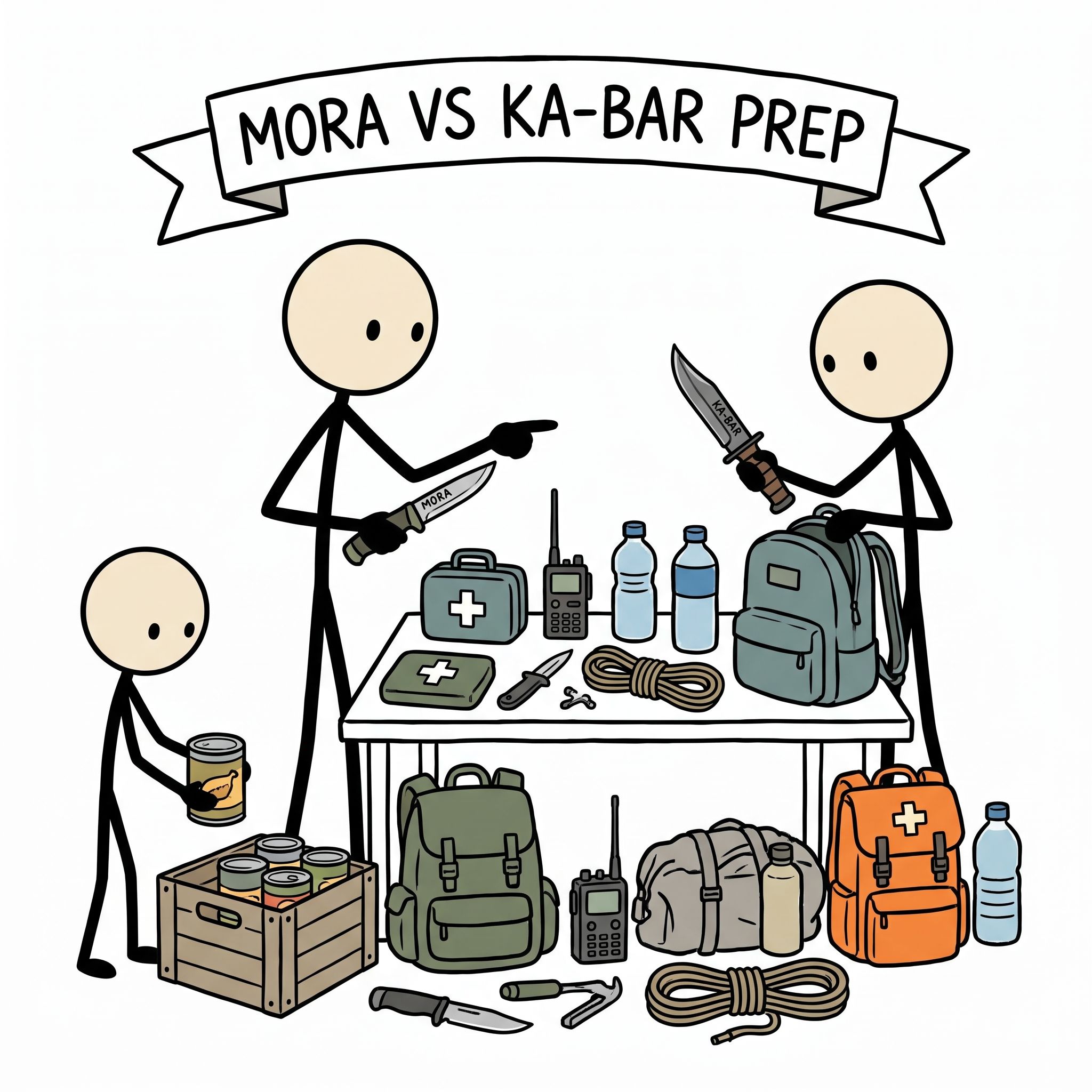 SC-style illustration for mora vs ka-bar knife