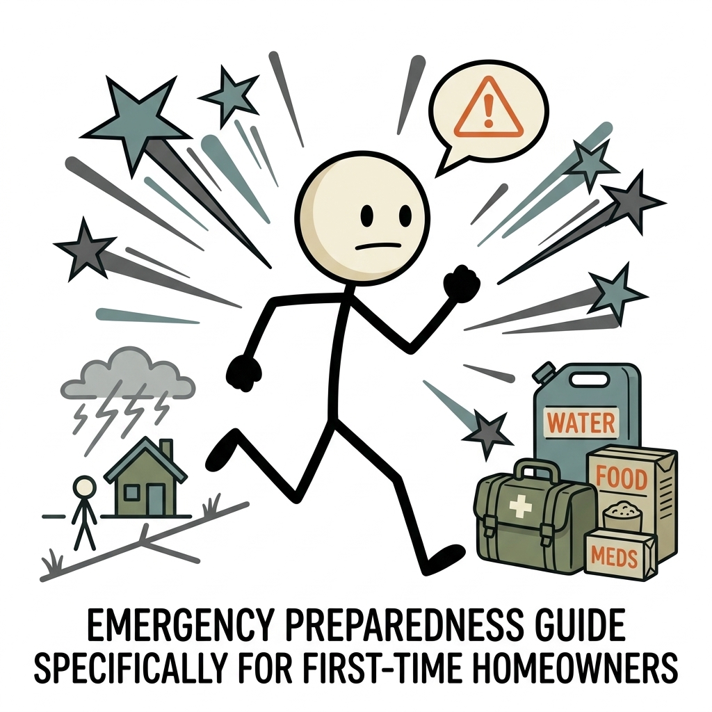 SC-style illustration for Emergency preparedness guide specifically for first-time homeowners