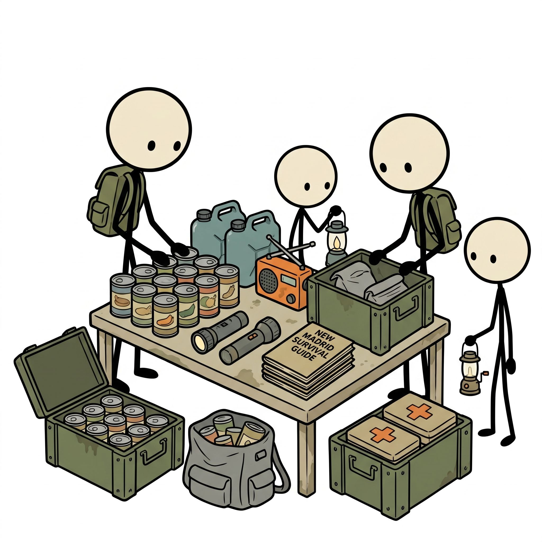 SC-style illustration for A comprehensive survival guide tailored for Midwestern residents to prepare for, survive, and recover from a major seismic event along the historically volatile New Madrid Fault Zone.