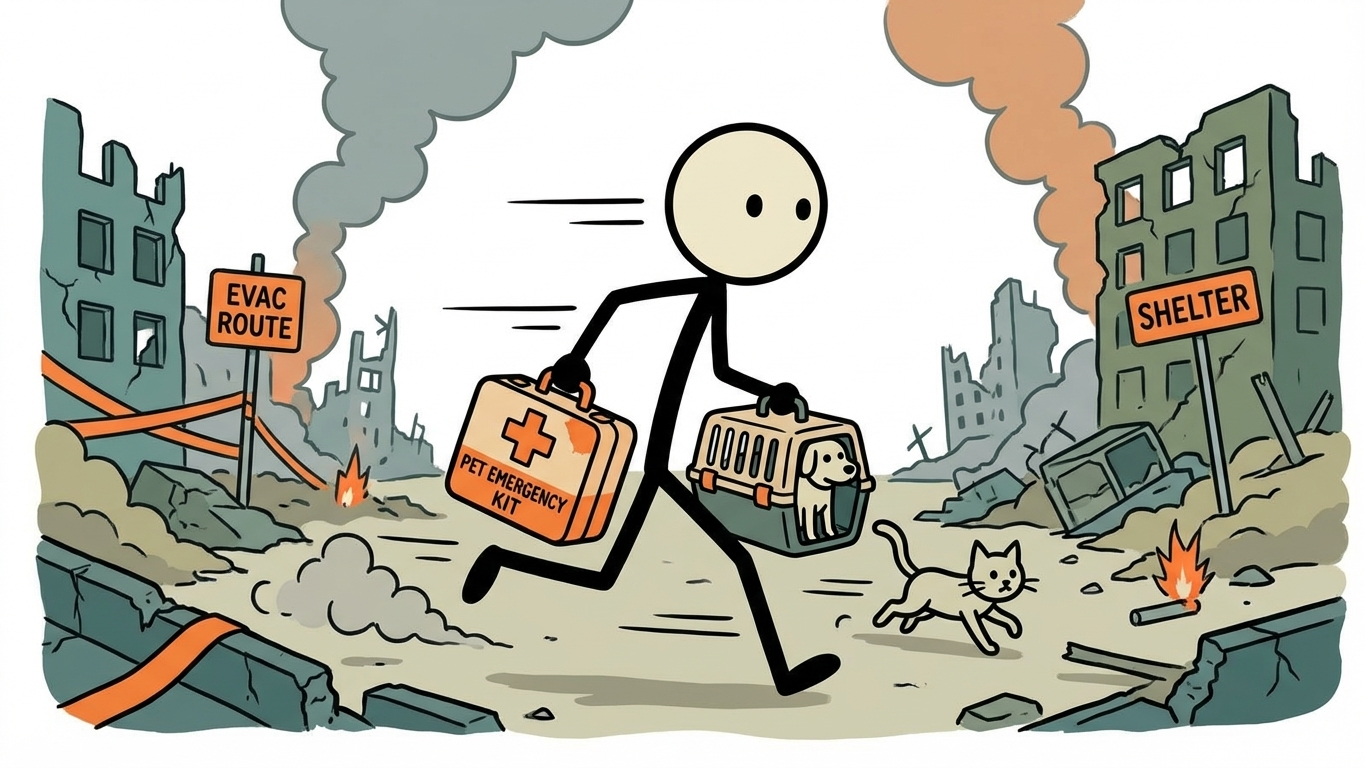 SC-style illustration for pet emergency preparedness