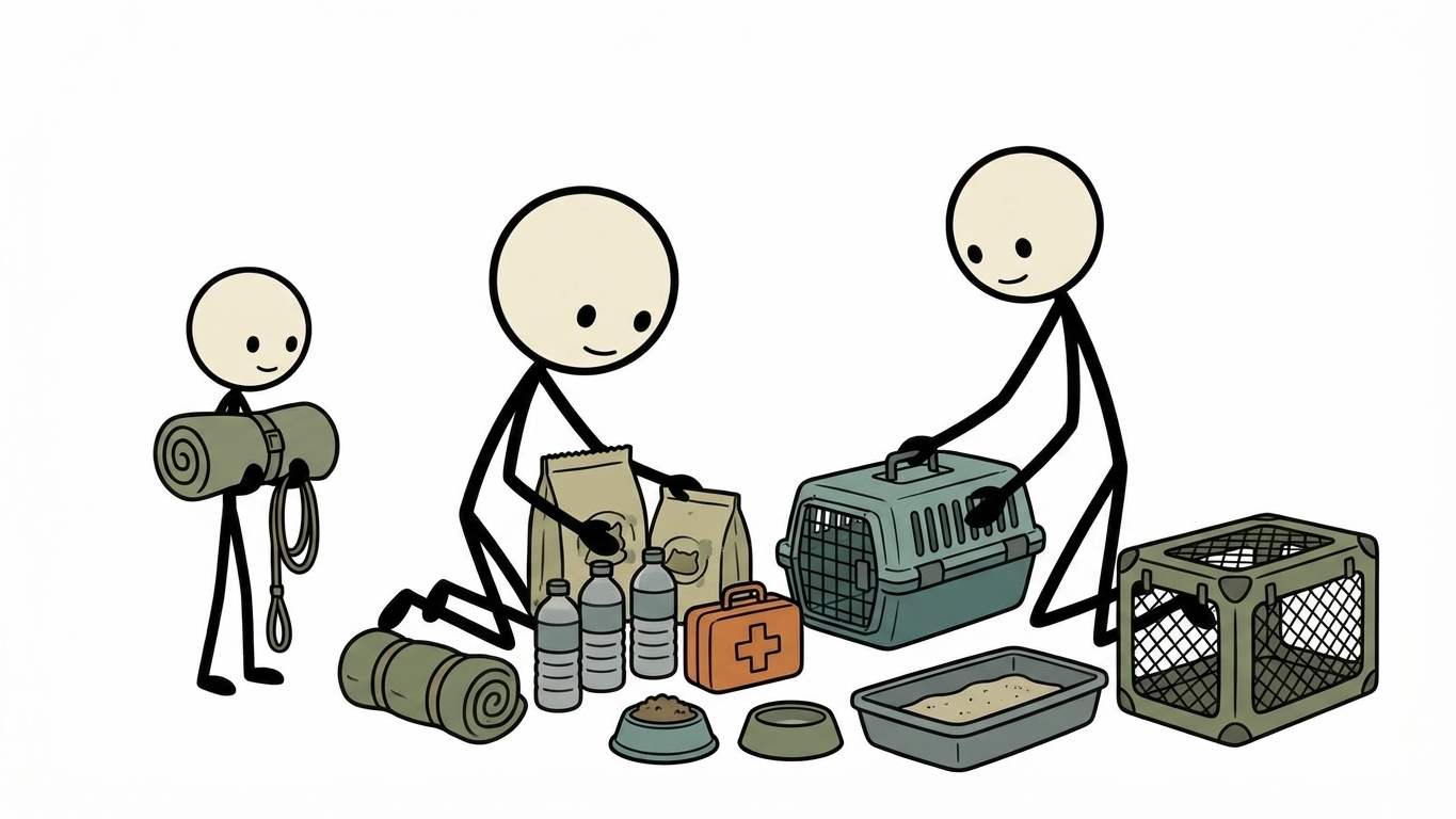 SC-style illustration for pet emergency preparedness