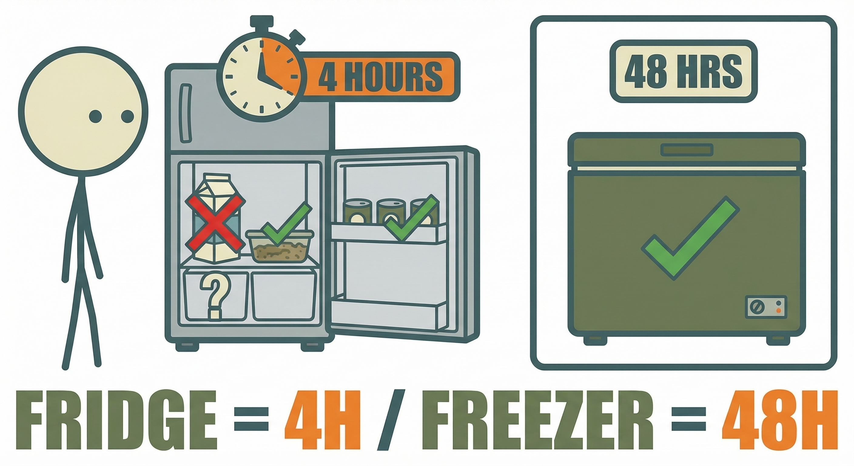 Stick figure checking refrigerator during power outage