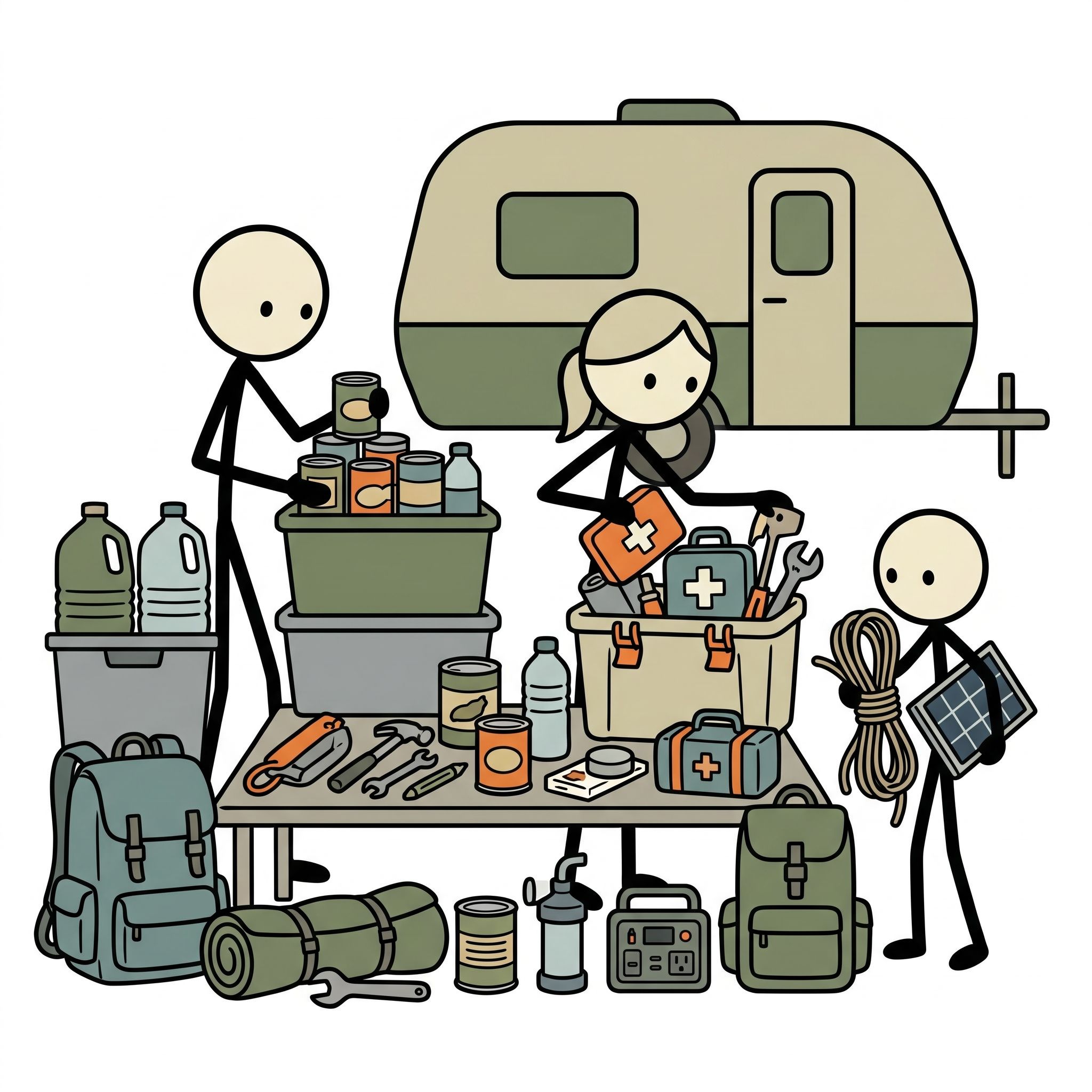 SC-style illustration for This comprehensive guide explores how to strategically outfit, stock, and utilize an RV or travel trailer as a self-sustaining mobile survival shelter during emergency evacuations.