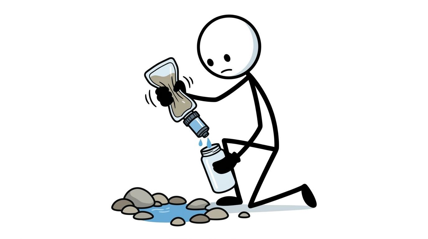 Sawyer Squeeze and LifeStraw water filter emergency use illustration