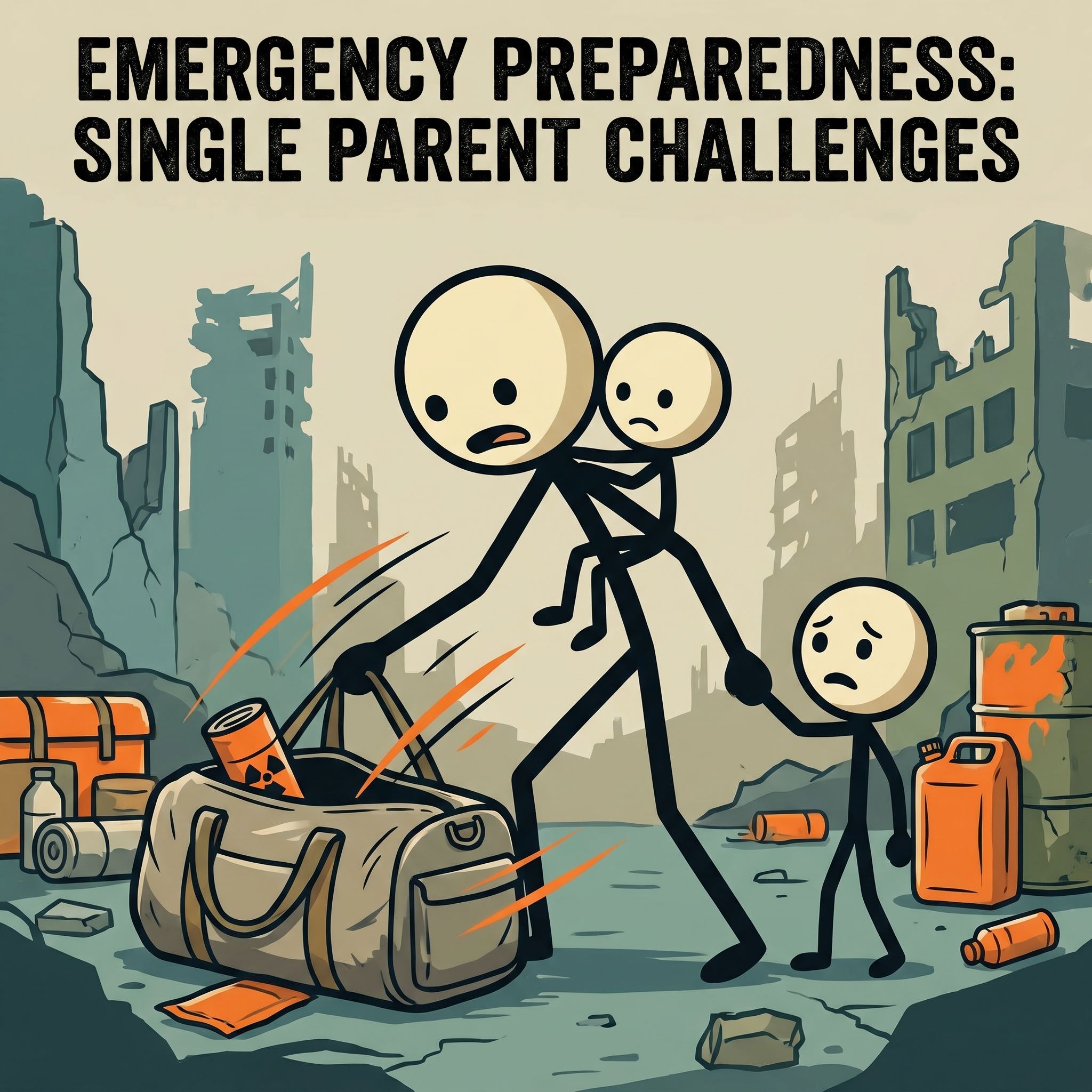 SC-style illustration for Addresses the specific challenges single parents face in emergency preparedness