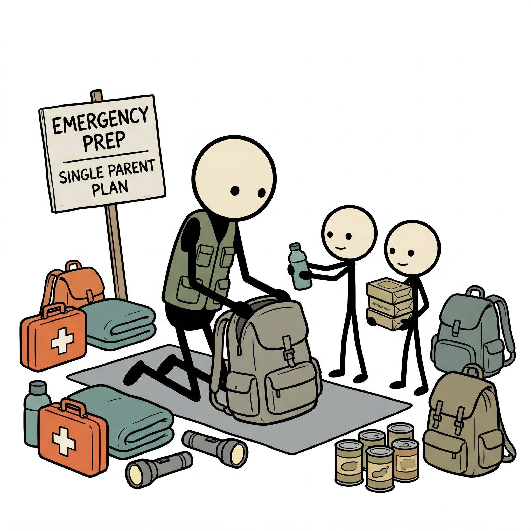 SC-style illustration for Addresses the specific challenges single parents face in emergency preparedness