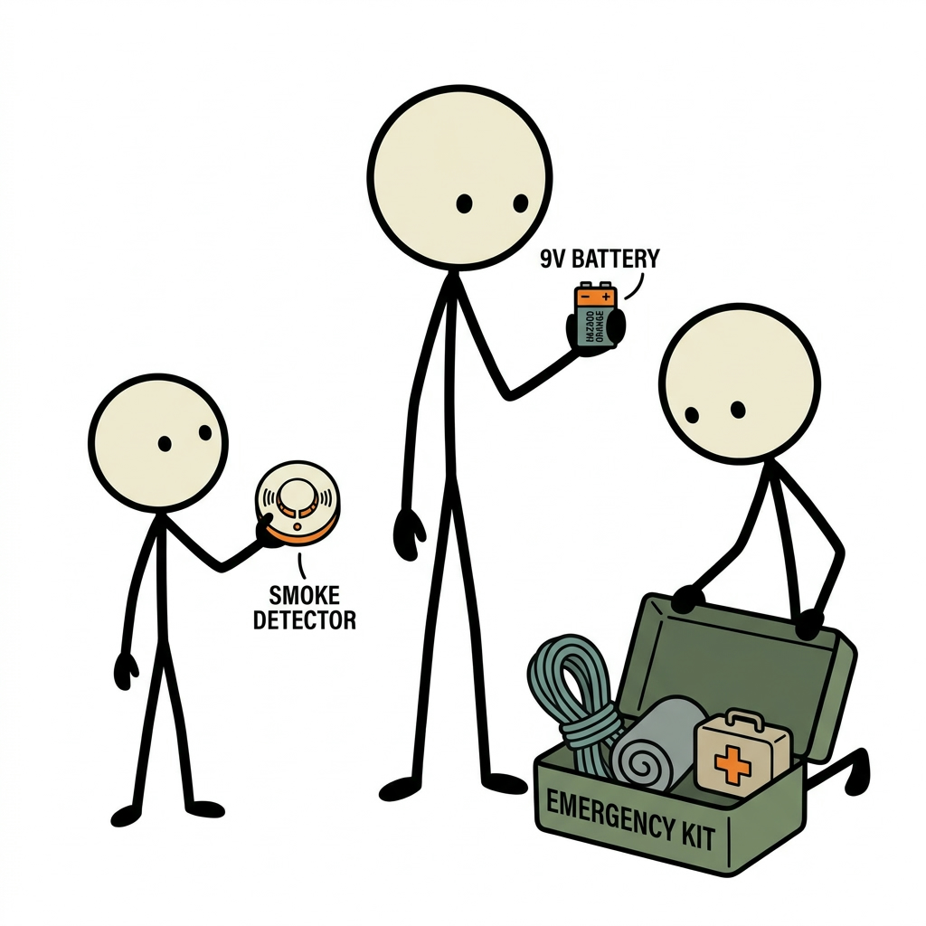 SC-style illustration for A practical home fire safety guide detailing routine maintenance, proper testing methods, and exact replacement steps for smoke detector batteries to eliminate false chirps and ensure life-saving readiness.