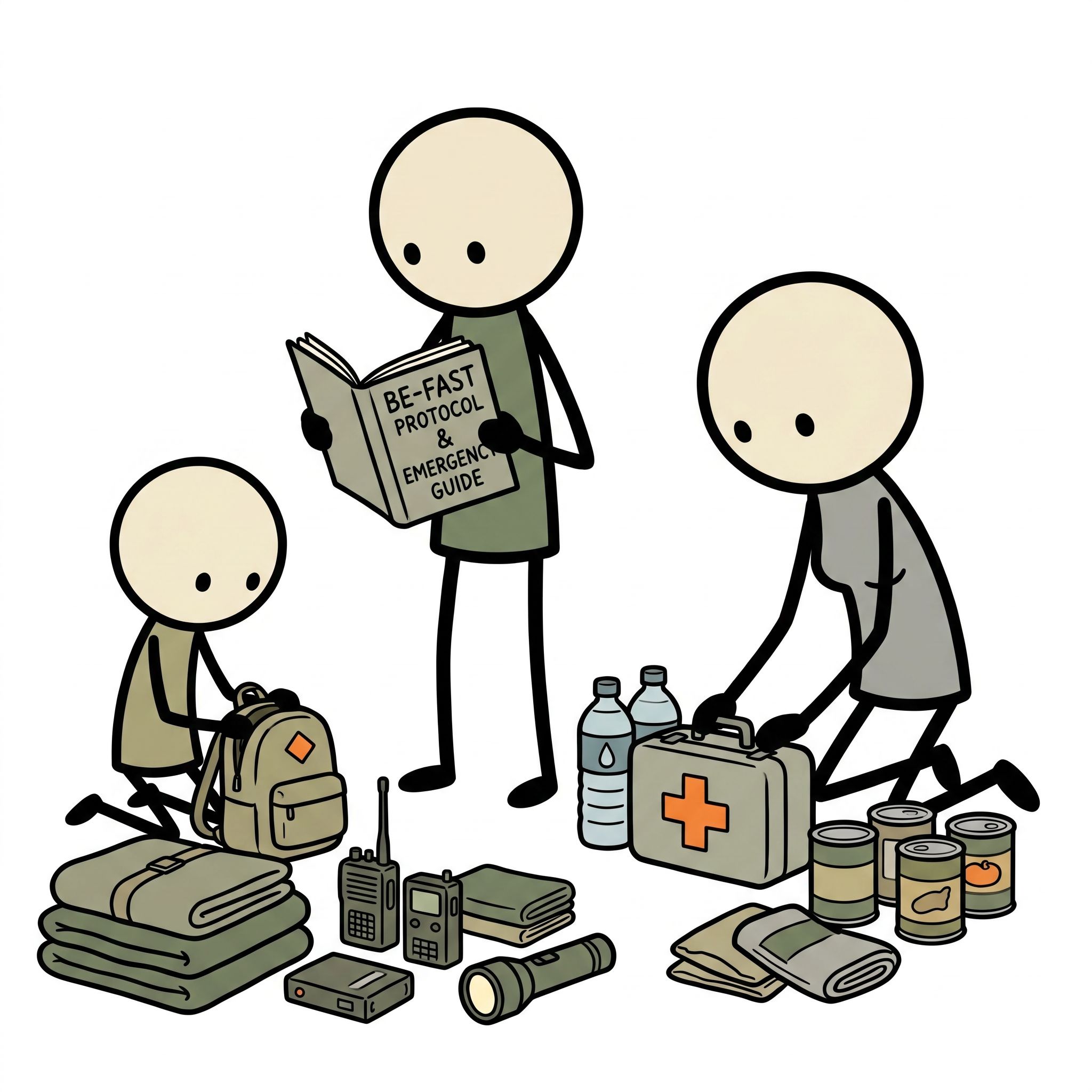 SC-style illustration for This guide provides actionable instructions on identifying stroke symptoms using the BE-FAST protocol and managing patient care when emergency medical services are delayed or unavailable during a crisis.