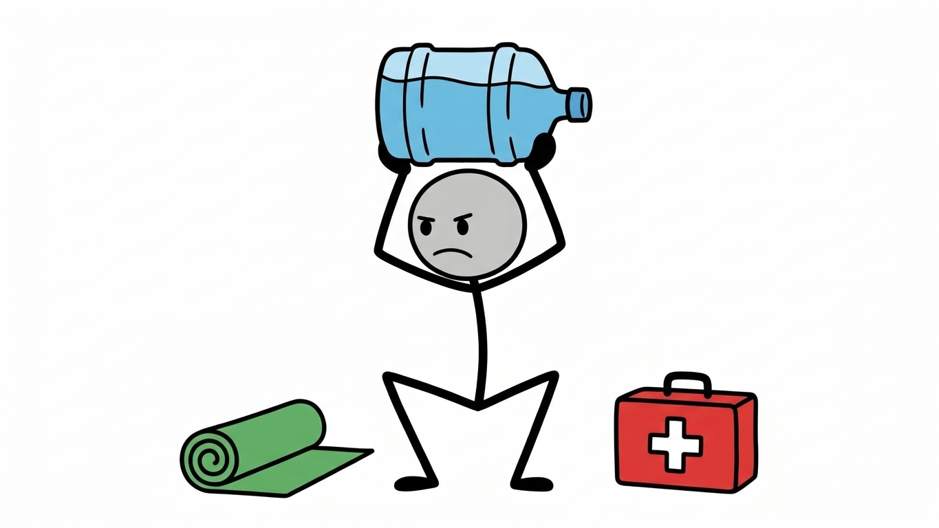 SC-style illustration for This post provides a practical, functional fitness guide tailored for preppers, focusing on building the strength, endurance, and mobility needed to survive high-stress emergency situations.