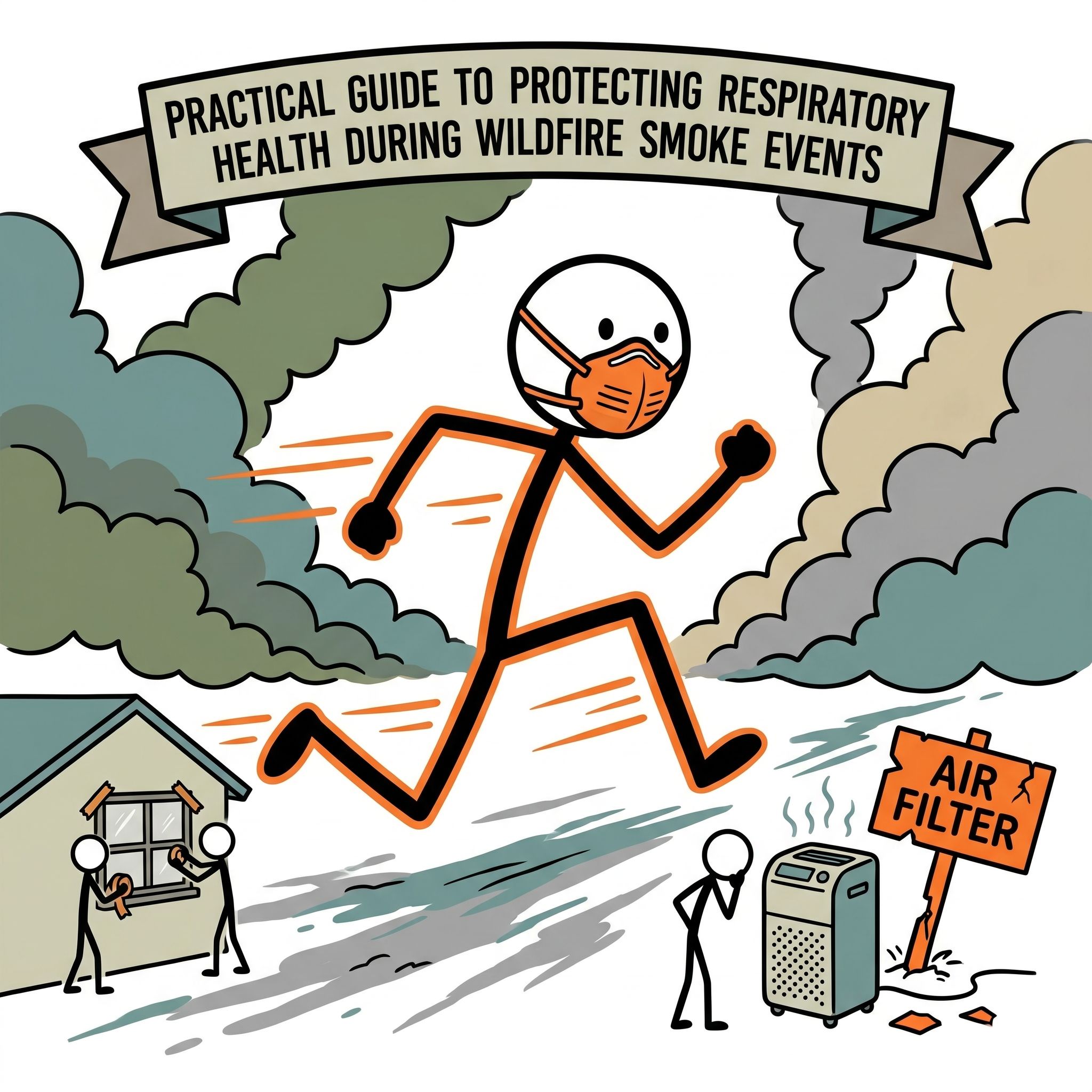 SC-style illustration for Practical guide to protecting respiratory health during wildfire smoke events